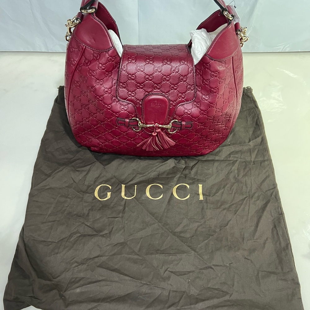 GUCCI Soft Guccissima Medium Emily Hobo Classic Ruby - Picture 14 of 14